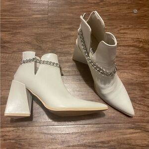 White Chain-Embellished Ankle Boots